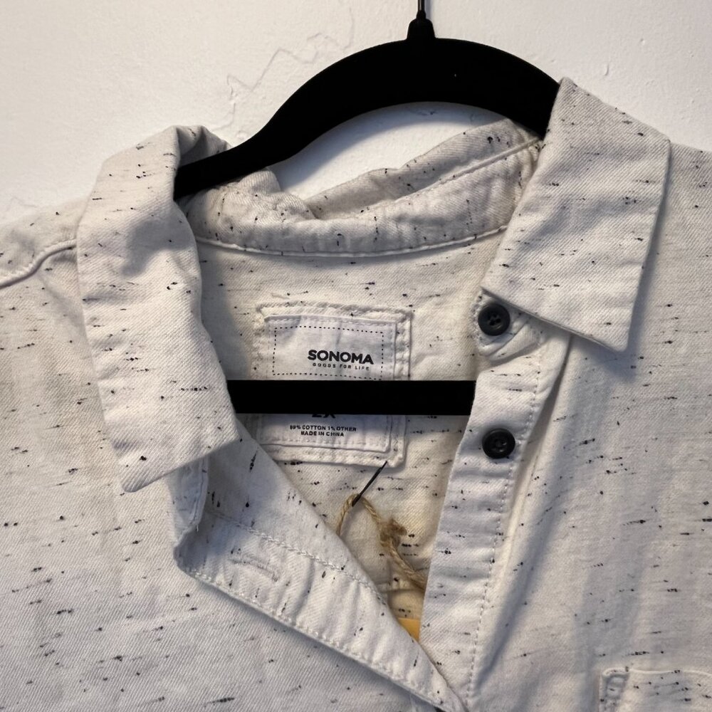Sonoma Long Sleeve White and Black Speckled Button Down 2X